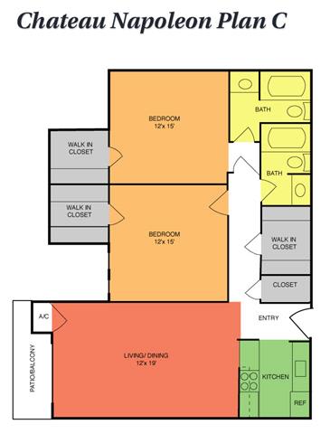 Floor Plan  Luxury 2 Bedrooms, 2 Baths