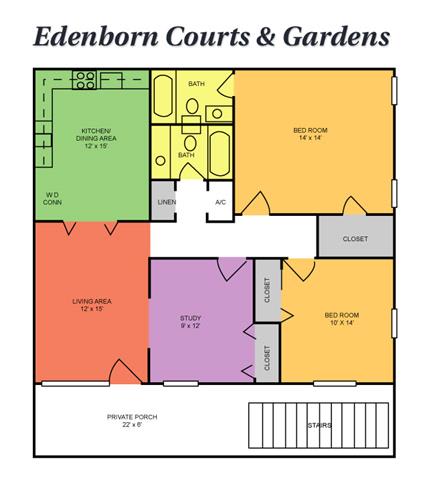 Floor Plan  2 Bedrooms w/Den, 2 Baths