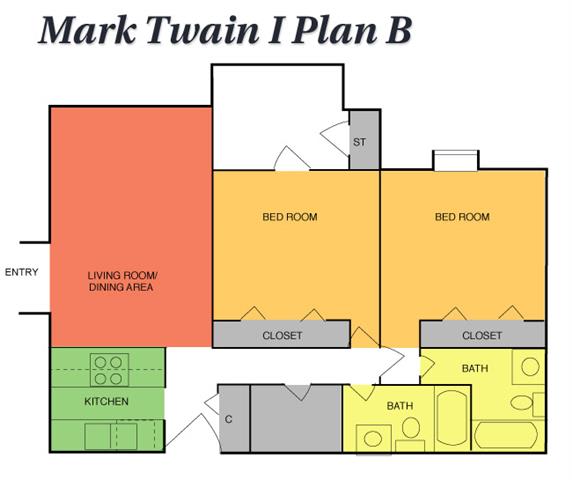 Floor Plan  2 Bedrooms, 2 Baths