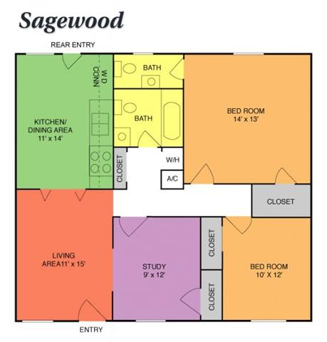 Floor Plan  2 Bedrooms w/Den, 1.5 Baths