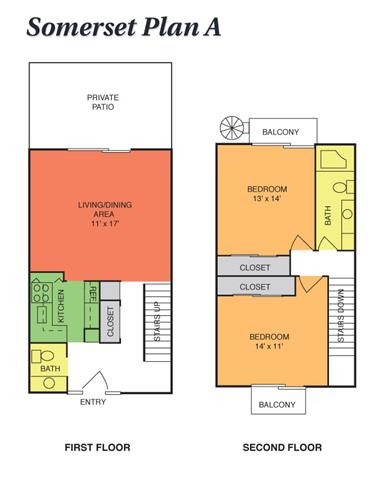 Floor Plan  2 Bedrooms, 1.5 Baths Townhome