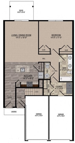 Floor Plan  Interior First Floor with One Car Attached Garage