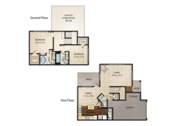 Floor Plan  2 bed 2.5 bath Townhome for rent in Columbus OH at The Farms Apartments, Columbus, OH