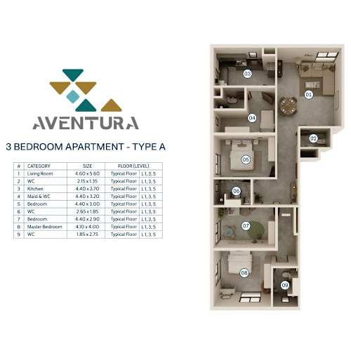 Floor Plan  3 Bedroom Apartment