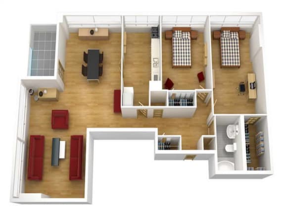 Floor Plan  a bedroom with a bed and a chair in a room