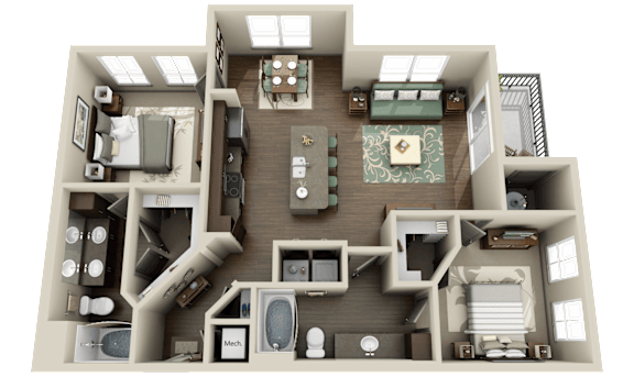 Floor Plan  a floor plan of a two bedroom apartment with two bathrooms and a balcony