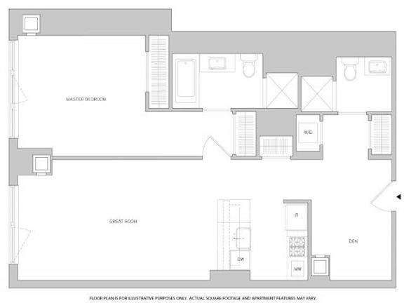 Floor Plan  1Br Den 1Bth 1