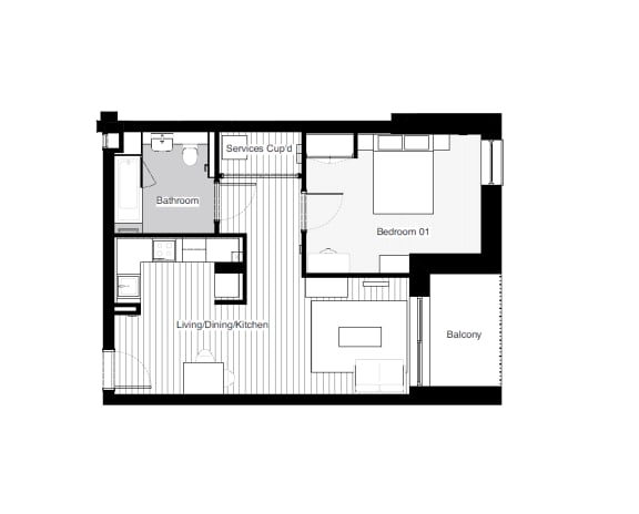 Floor Plan  The Brickyard - One bed