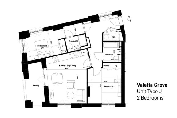Floor Plan  floor plan of the upper level of the apartment