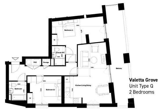 Floor Plan  floor plan of the upper level of the apartment