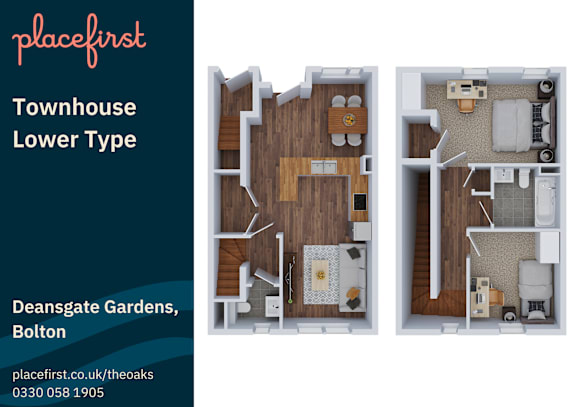 Floor Plan  A brochure for a townhouse in Bolton shows the interior layout.