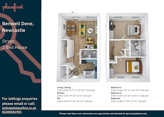 Floor Plan  A real estate listing for a 2 bedroom house in Benwell Dene, Newcastle with two floor plan images and contact information.