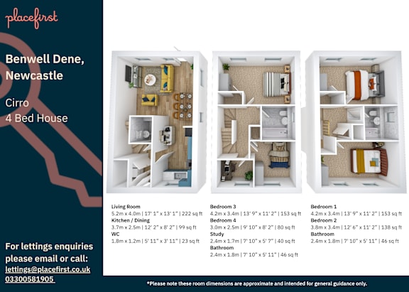 Floor Plan  A flyer for a 4 bedroom house for rent in Benwell Dene, Newcastle.