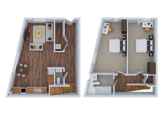 Floor Plan  A floor plan of a two bedroom apartment.
