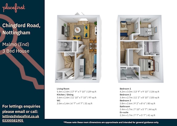 Floor Plan  A flyer for a 3 bedroom house for rent at Chingford Road, Nottingham.