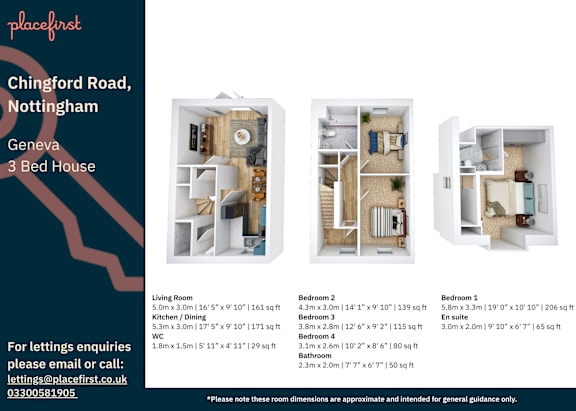 Floor Plan  A flyer for a 3 bedroom house for rent at Chingford Road, Nottingham.
