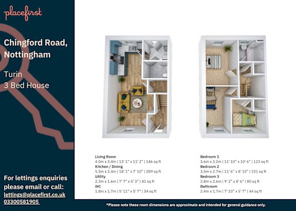 Floor Plan  A flyer for a 3 bedroom house for rent at Chingford Road, Nottingham.