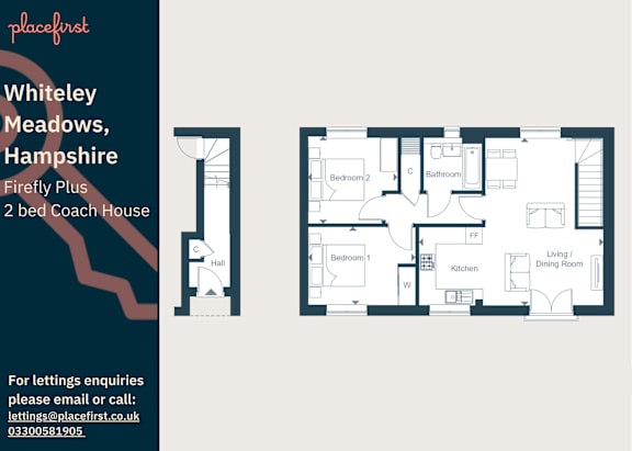Floor Plan  A floor plan of a 2 bedroom coach house for sale in Whiteley Meadows, Hampshire.
