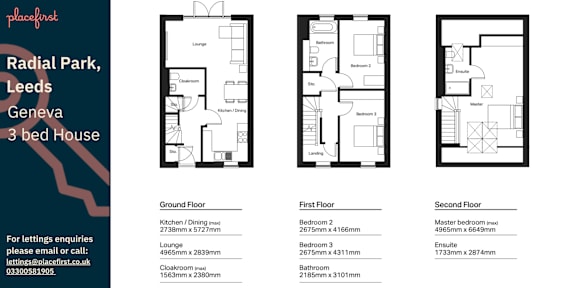 Floor Plan  A 3 bedroom house is for rent in Radial Park, Leeds, Geneva.