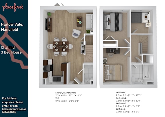Floor Plan  A brochure for a 3 bedroom house in Mansfield shows the layout of the rooms.