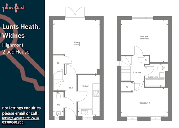 Floor Plan  A floor plan for a 2 bedroom house at Lunts Heath, Widnes is displayed.