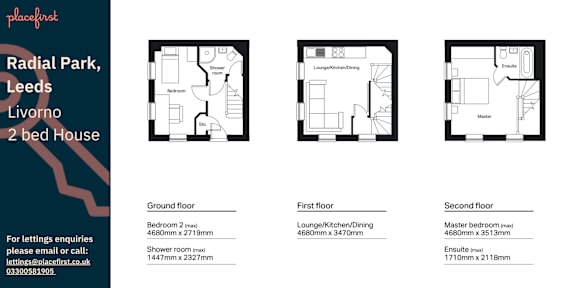 Floor Plan  A floor plan for a 2 bedroom house in Radial Park, Leeds.