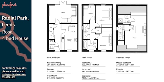 Floor Plan  A 4 bedroom house is for rent in Radial Park, Leeds.