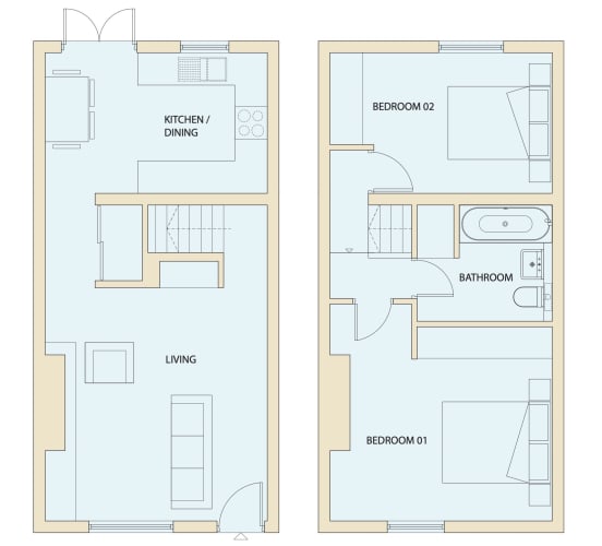 Floor Plan  2 Bedrooms 1 bathroom