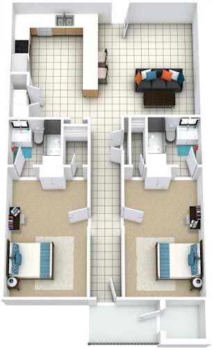 Floor Plan  a 3d floor plan of a room with a bedroom and living room