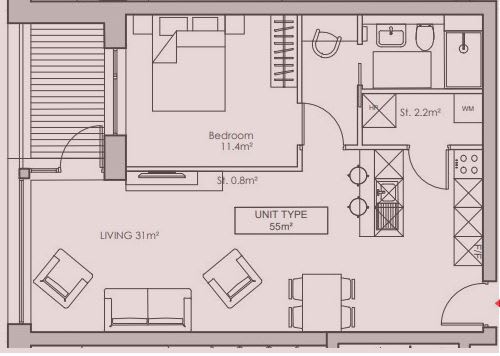 Floor Plan  1 Bedroom, 1 Bathroom