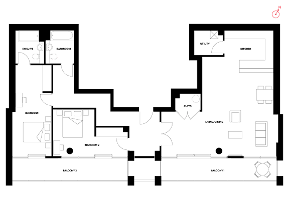 Floor Plan  B2 - 2 Bedroom, 1 Level