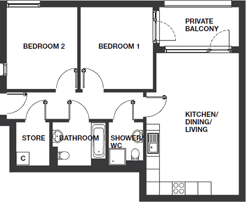Floor Plan  2 Bed Apartment Type 2