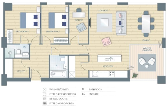 Floor Plan  2 Bedroom Apartment with Study