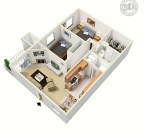 2 Bedroom 1 Bathroom Floor Plan - Sq.Ft.: 850 at The Glen at Briargate, Colorado Springs, CO