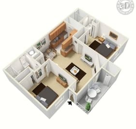 2 Bedroom 2 Bathroom Floor Plan - Sq.Ft.: 900 at The Glen at Briargate, Colorado Springs