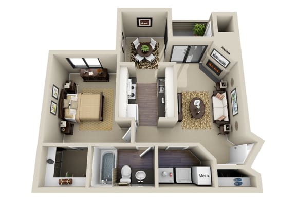 Floor Plan  1 Bed 1 Bath Floor Plan - 742-to800 Sq. Ft. at The Parc at Briargate, CO