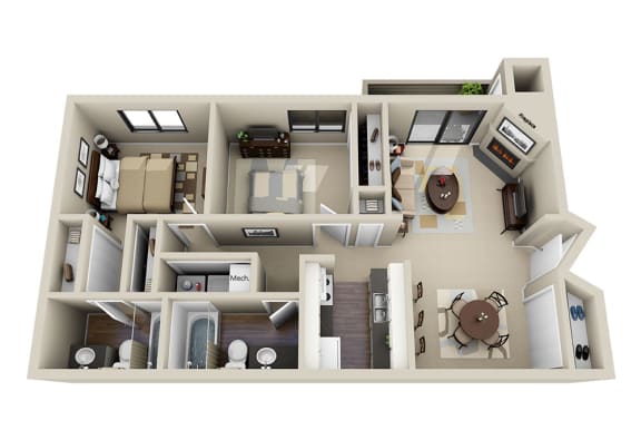 2 Bed 2 Bath Floor Plan - 994-to1,049 Sq. Ft. at The Parc at Briargate, Colorado Springs CO