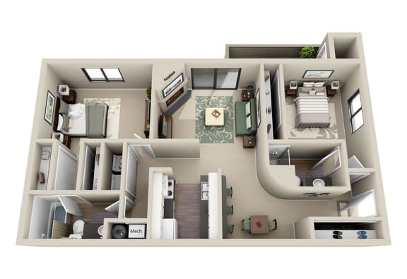 Floor Plan  2 Bed 2 Bath Floor Plan -1,007-to1,063 Sq. Ft. at The Parc at Briargate, Colorado Springs CO