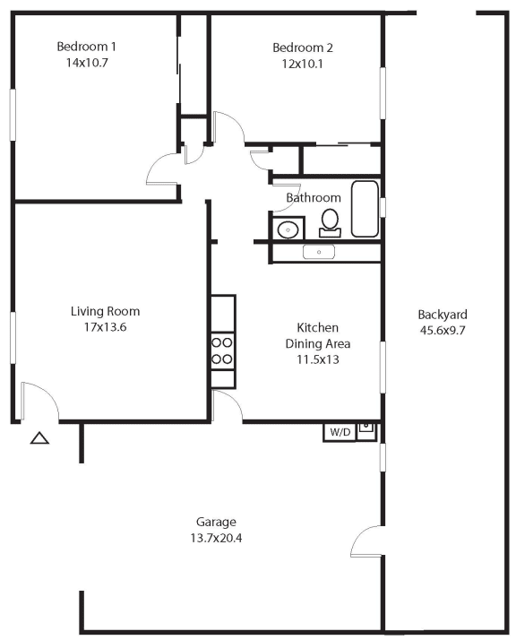 a floor plan of a house with a garage and a kitchen
