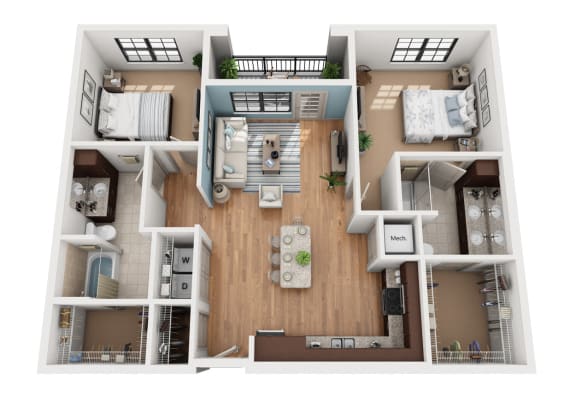 B3 2 Bedroom 2 Bathroom 3D  Floor Plan at Azul Baldwin Park, Orlando, 32814