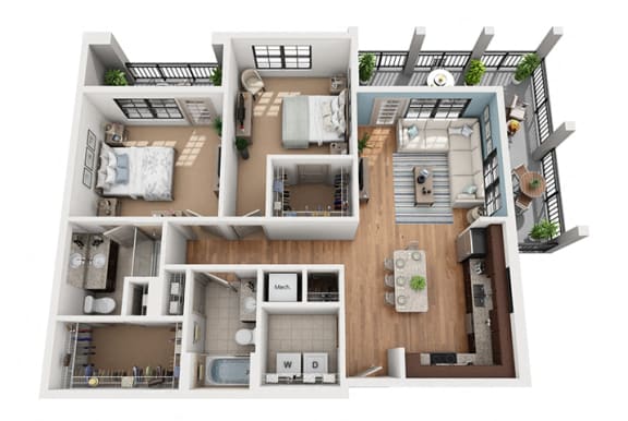 B4 2 Bedroom 2 Bathroom 3D  Floor Plan at Azul Baldwin Park, Orlando, 32814