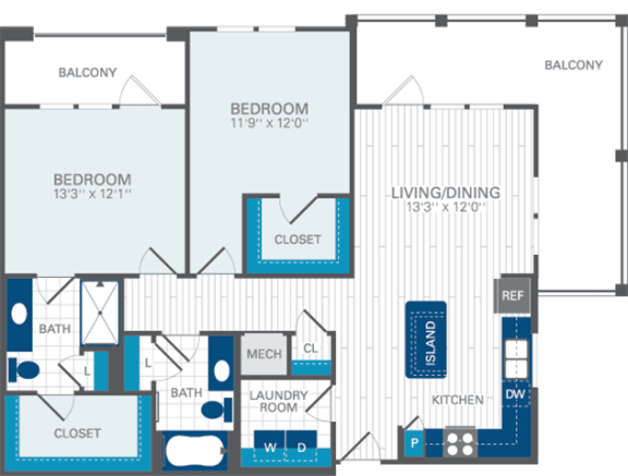 2 Bed 2 Bath B4 Floor Plan at Azul Baldwin Park, 4460 Lower Park Road, FL