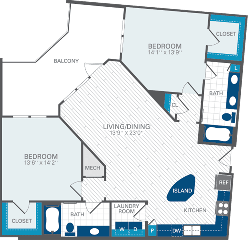 2 Bed 2 Bath B6 Floor Plan at Azul Baldwin Park, Orlando, FL