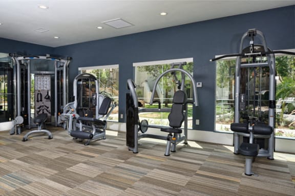 Weight machines in gym at Legends at Rancho Belago, Moreno Valley, 92553