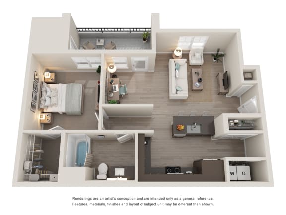 a stylized floor plan with a bedroom and a living room a stylized floor plan with a bedroom and a living room