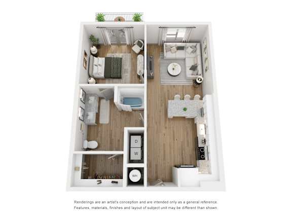 1 bedroom 1 bathroom floor plan at LynnCora, Grand Prairie, TX, 75052