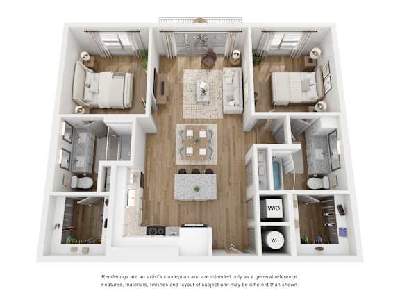 2 bedroom 2 bathroom floor plan A at LynnCora, Texas