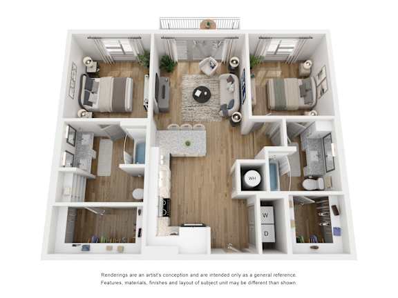 2 bedroom 2 bathroom floor plan A at LynnCora, Texas