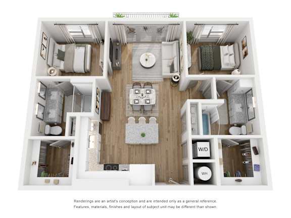 2 bedroom 2 bathroom floor plan A at LynnCora, Texas