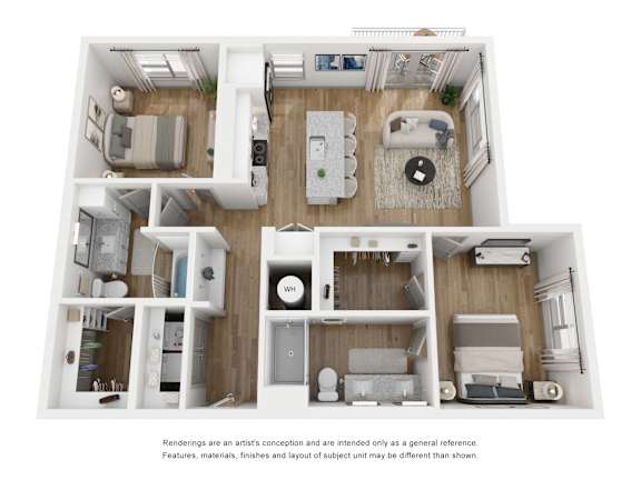 2 bedroom 2 bathroom floor plan A at LynnCora, Texas